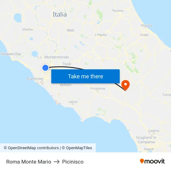 Roma Monte Mario to Picinisco map