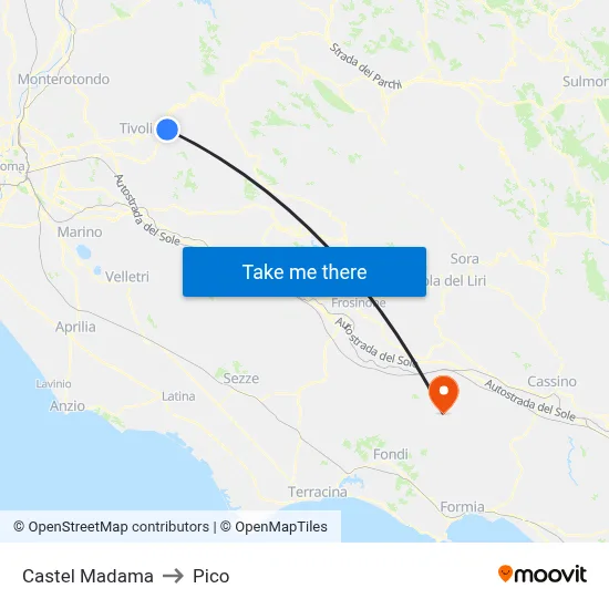 Castel Madama to Pico map