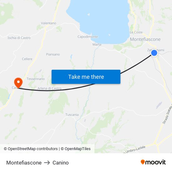 Montefiascone to Canino map