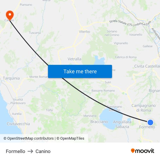 Formello to Canino map