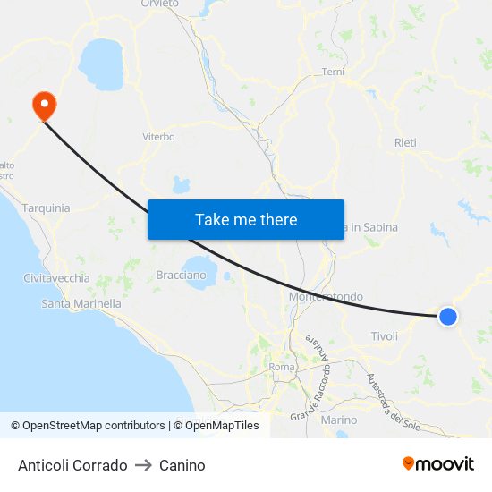 Anticoli Corrado to Canino map