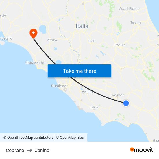 Ceprano to Canino map
