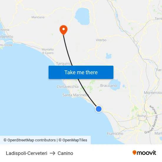 Ladispoli-Cerveteri to Canino map