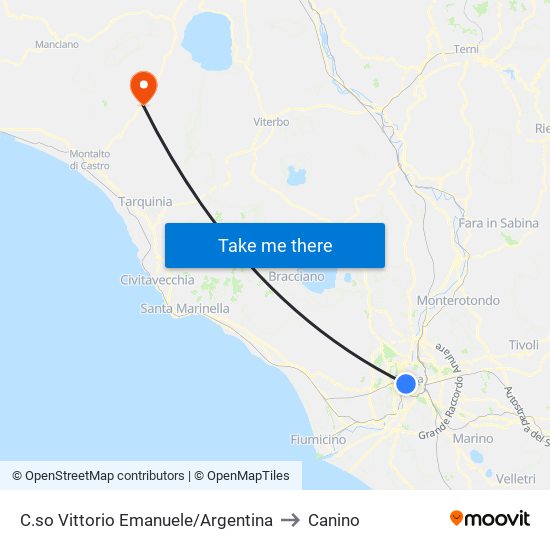 C.so Vittorio Emanuele/Argentina to Canino map