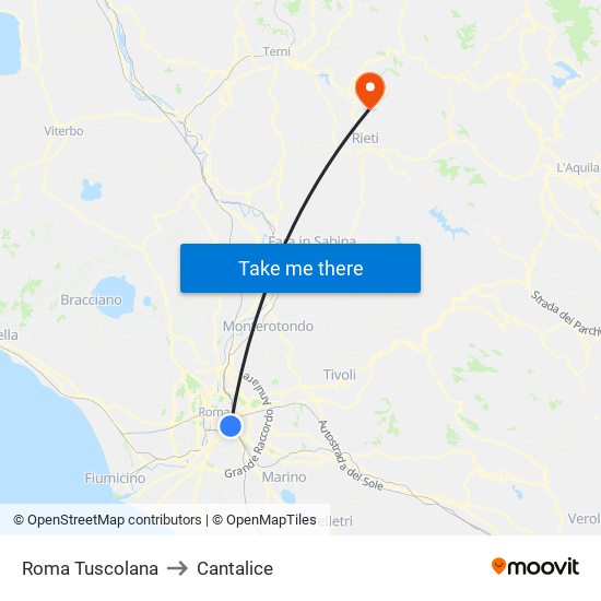 Roma Tuscolana to Cantalice map