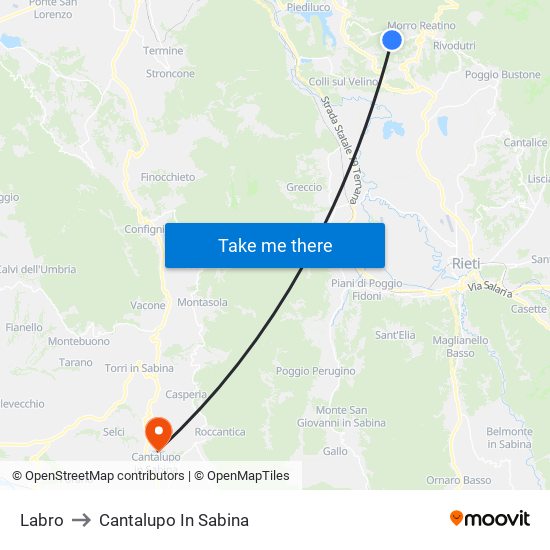 Labro to Cantalupo In Sabina map