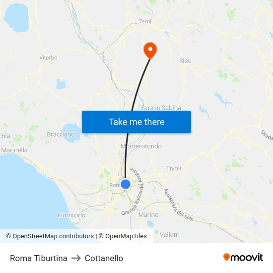 Roma Tiburtina to Cottanello map