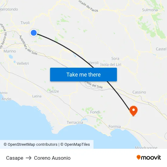 Casape to Coreno Ausonio map