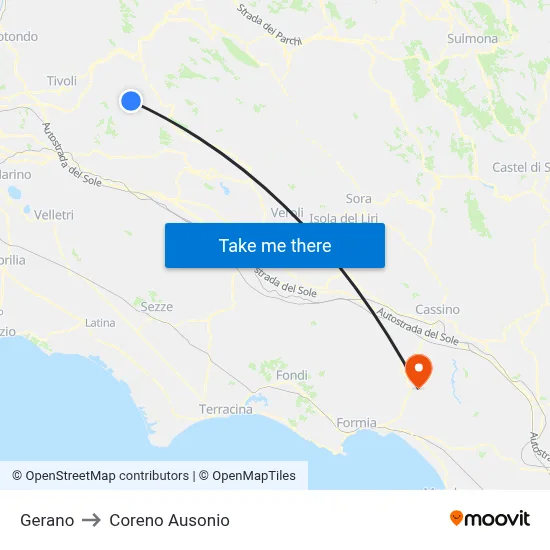 Gerano to Coreno Ausonio map
