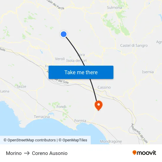 Morino to Coreno Ausonio map
