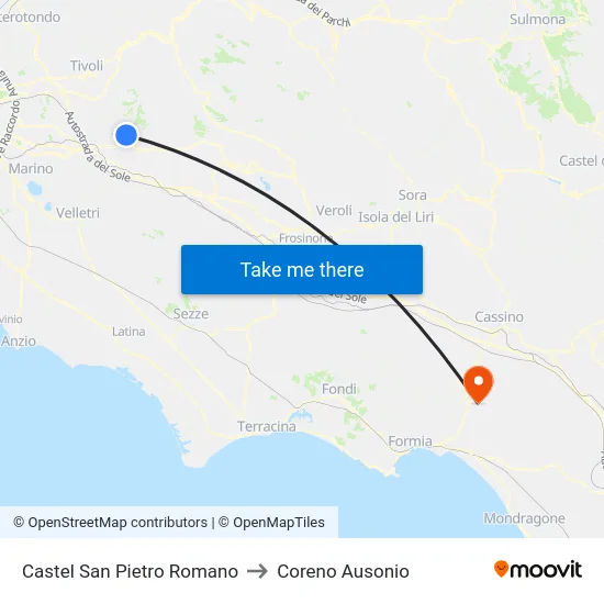 Castel San Pietro Romano to Coreno Ausonio map