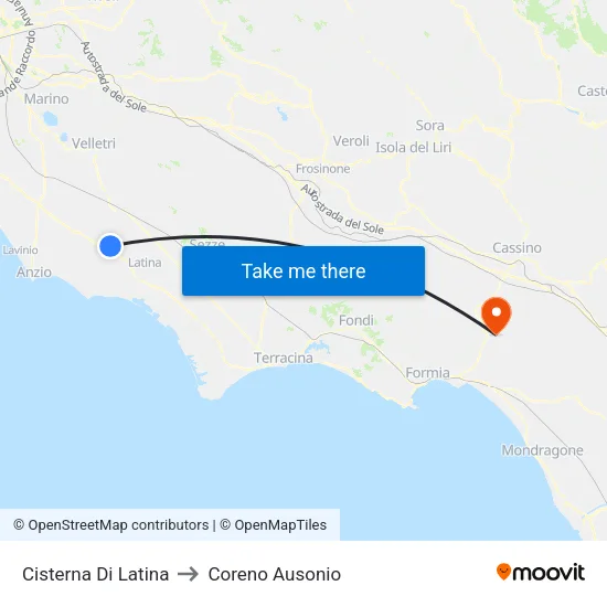 Cisterna Di Latina to Coreno Ausonio map