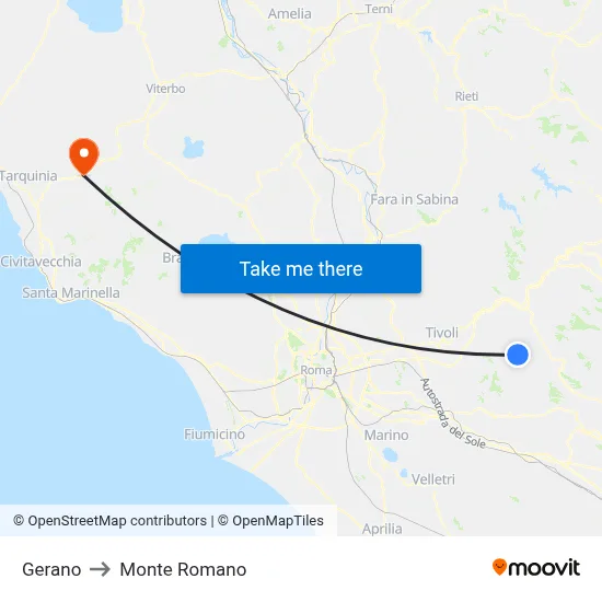 Gerano to Monte Romano map