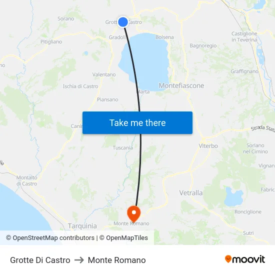 Grotte Di Castro to Monte Romano map