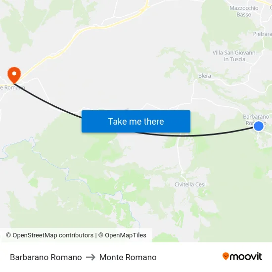 Barbarano Romano to Monte Romano map