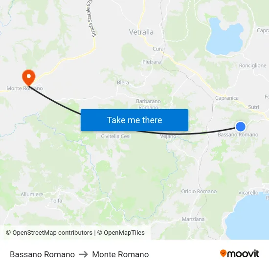 Bassano Romano to Monte Romano map