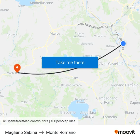 Magliano Sabina to Monte Romano map