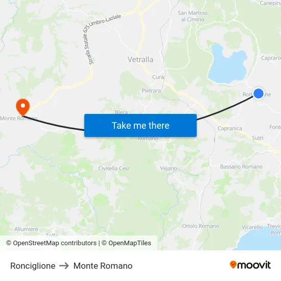 Ronciglione to Monte Romano map