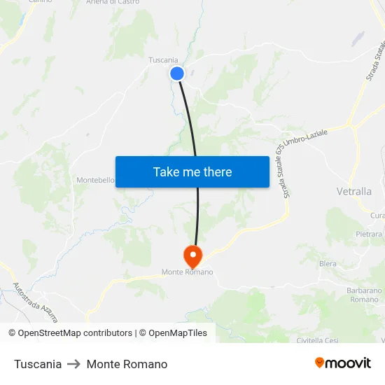 Tuscania to Monte Romano map