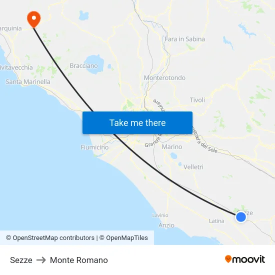 Sezze to Monte Romano map
