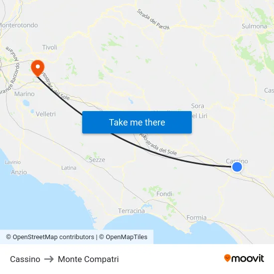Cassino to Monte Compatri map