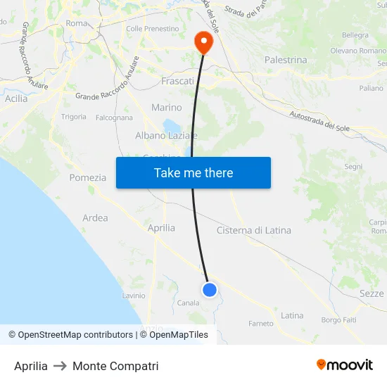 Aprilia to Monte Compatri map