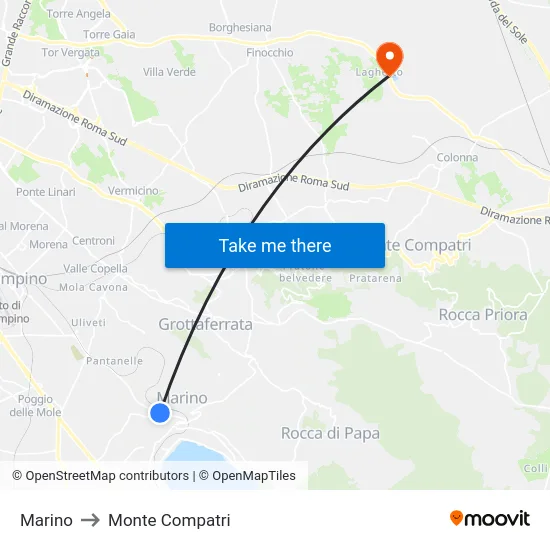 Marino to Monte Compatri map