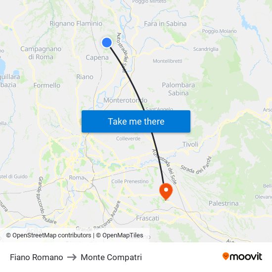 Fiano Romano to Monte Compatri map