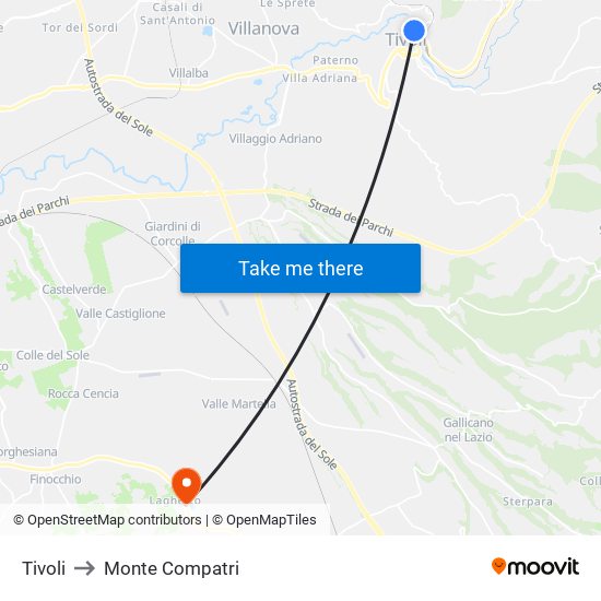 Tivoli to Monte Compatri map