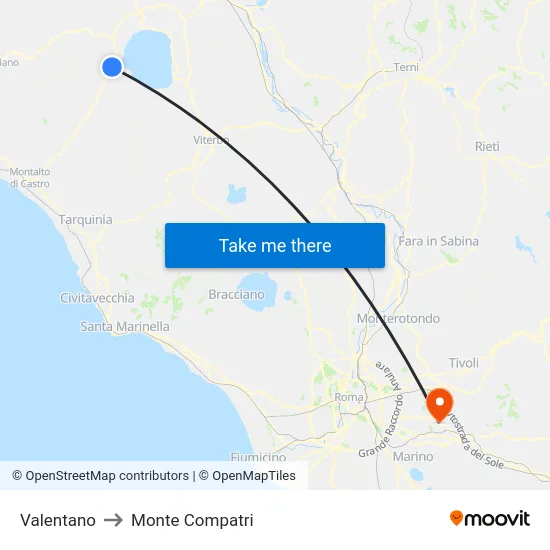 Valentano to Monte Compatri map