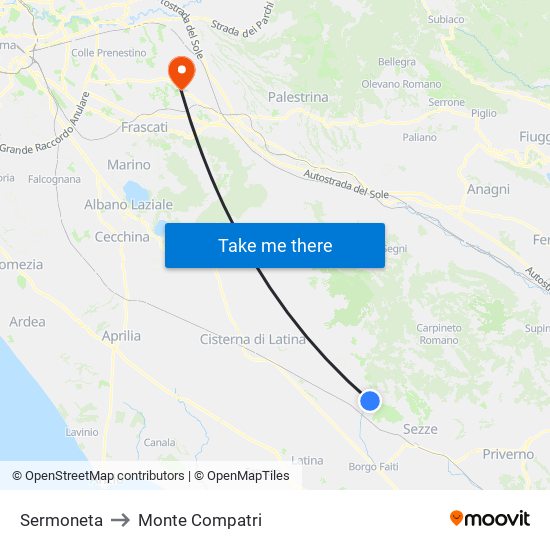 Sermoneta to Monte Compatri map