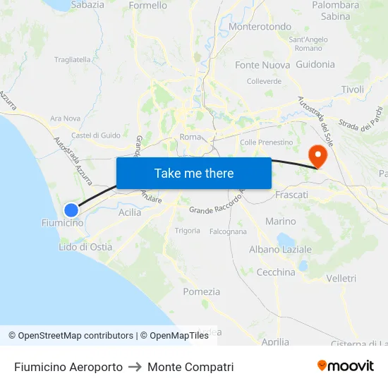 Fiumicino Aeroporto to Monte Compatri map