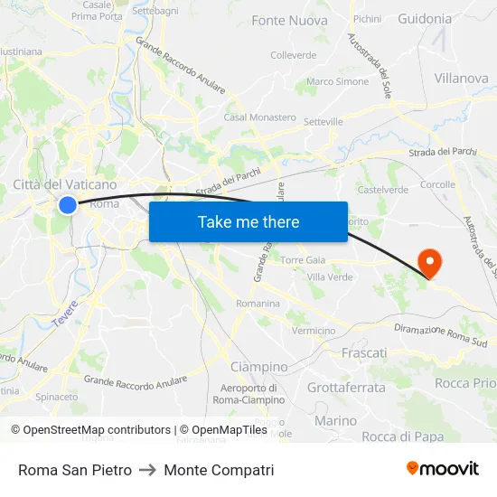 Roma San Pietro to Monte Compatri map