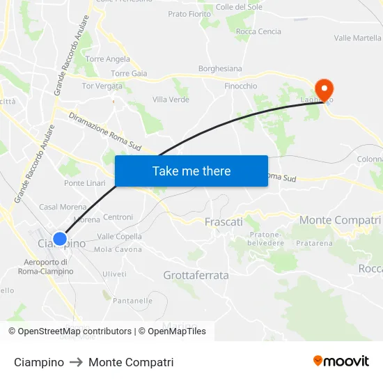 Ciampino to Monte Compatri map