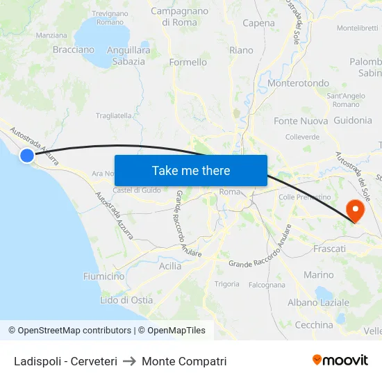 Ladispoli - Cerveteri to Monte Compatri map