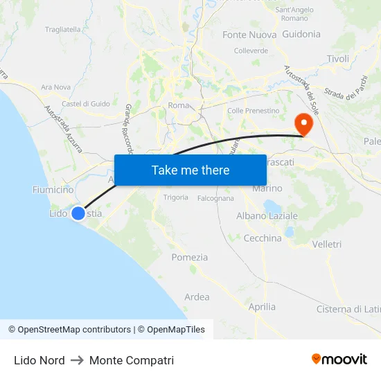 Lido Nord to Monte Compatri map