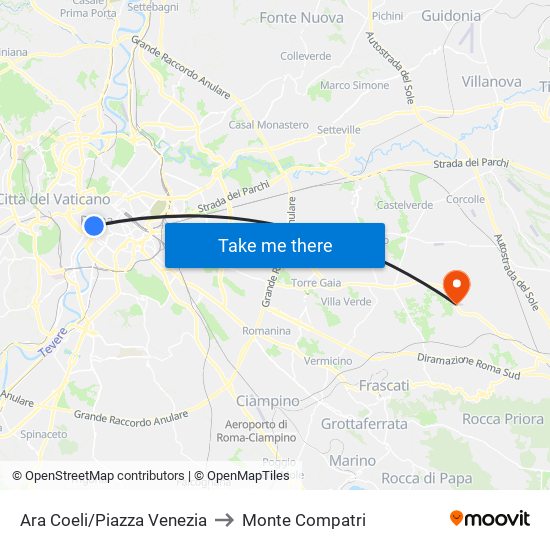 Ara Coeli/Piazza Venezia to Monte Compatri map