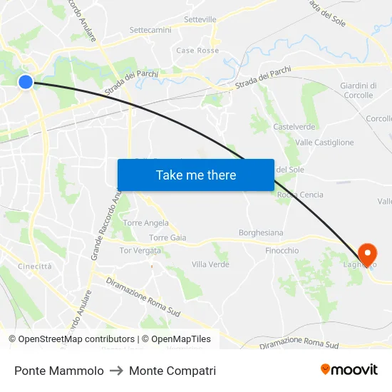Ponte Mammolo to Monte Compatri map