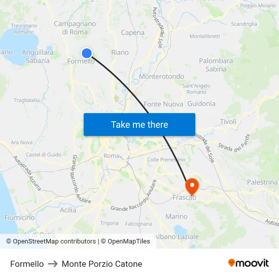Formello to Monte Porzio Catone map