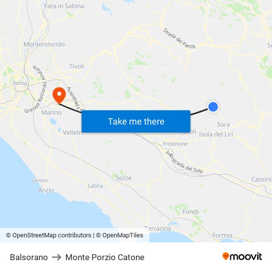 Balsorano to Monte Porzio Catone map