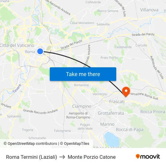 Roma Termini (Laziali) to Monte Porzio Catone map