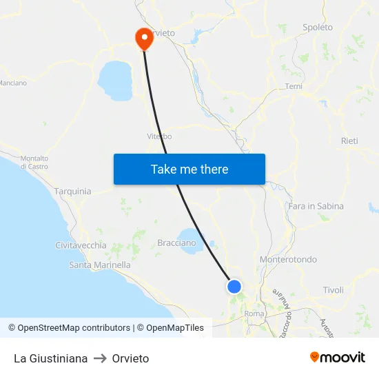 La Giustiniana to Orvieto map
