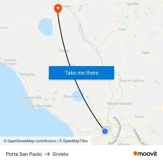 Porta San Paolo to Orvieto map