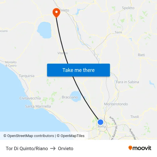 Tor Di Quinto/Riano to Orvieto map