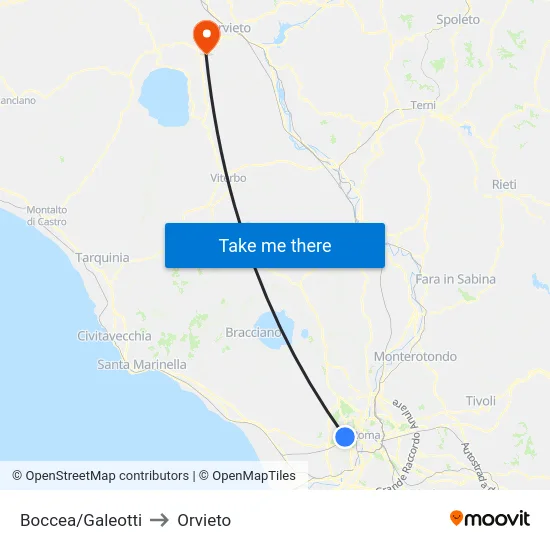 Boccea/Galeotti to Orvieto map