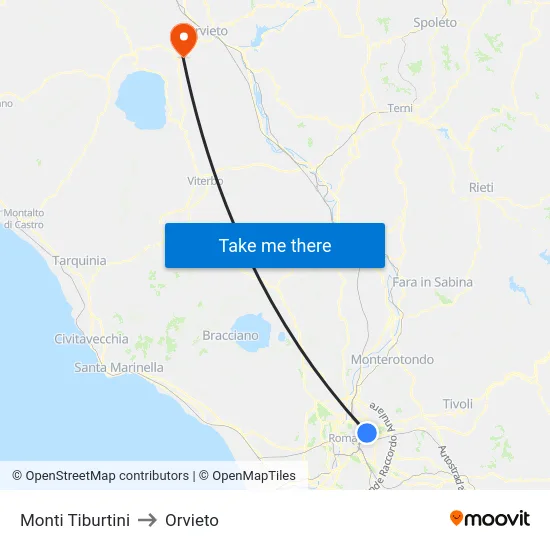 Monti Tiburtini to Orvieto map