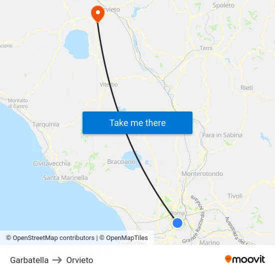 Garbatella to Orvieto map