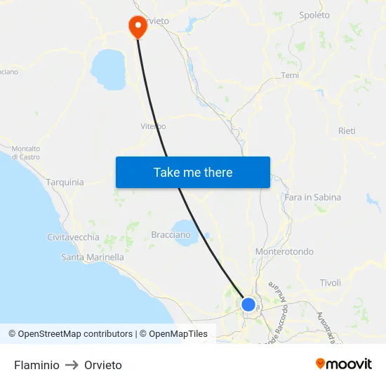 Flaminio to Orvieto map