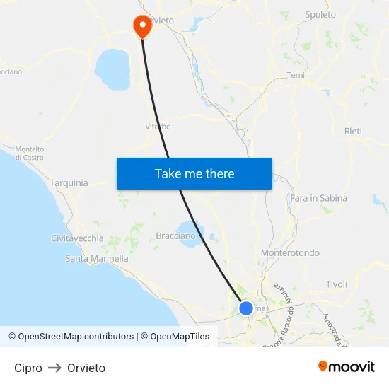 Cipro to Orvieto map