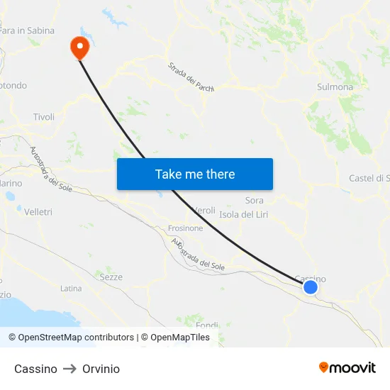 Cassino to Orvinio map